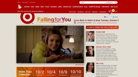 Targets website is shown in this screenshot, featuring actress Kristen Bell.