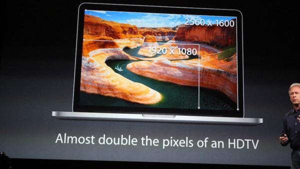 Phil Schiller, head of marketing for Apple, introduces the new 13-inch MacBook Pro with retina display on Tuesday, Oct. 23, 2012.