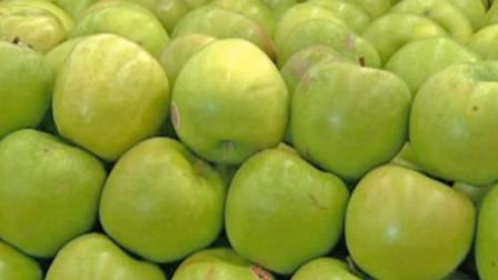 Green apples are shown stacked up in this undated file photo.