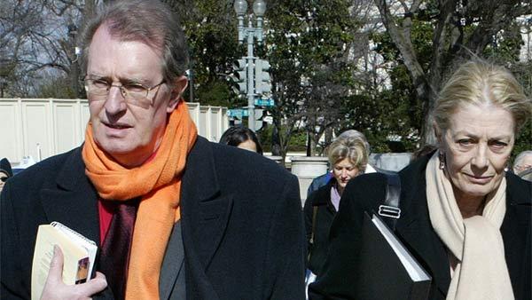 In this March, 8, 2004 file photo British actor Corin Redgrave, left, and his sister actress Vanessa Redgrave walk to the Supreme Court in Washington