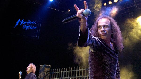 Frontman Ronnie James Dio, right, and guitar player Tony Iommi, left, of British heavy metal group 'Heaven and Hell' perform on stage during the 41th Montreux Jazz Festival at the Stravinski hall in Montreux, Switzerland, Saturday, July 7, 2007.