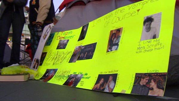 Signs that declare these fans' love and knowledge of 'Twilight.'