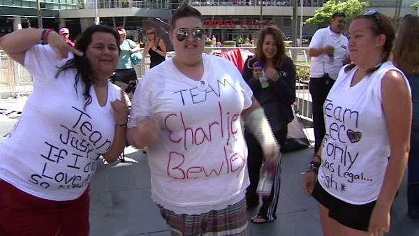 These friends wore homemade T-shirts to represent their 'team.'