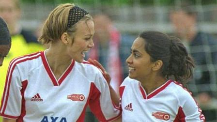 Keira Knightley and Parminder Nagra in a scene from the 2002 film, Bend It Like Beckham.