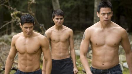 Kiowa Gordon (center) appears in a scene of The Twilight Saga: New Moon with Chaske Spencer and Alex Meraz.