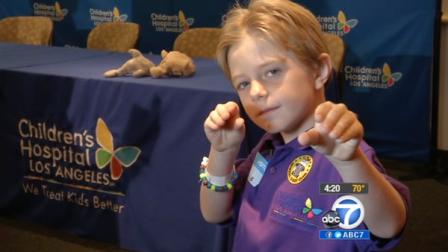 Max Page, best known as the boy in a popular Super Bowl commercial, is seen after a press conference at Childrens Hospital Los Angeles on Wednesday, June 13, 2012.