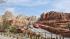 Cars Land main ride: Radiator Springs Racers :: Radiator Springs Racers in Cars Land, shown here during testing, is a twisting turning, high-speed adventure through Ornament Valley and the town of Radiator Springs.