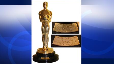 The Oscar statue awarded to Michael Curtiz for Best Direction of the 1943 film Casablanca, is pictured.