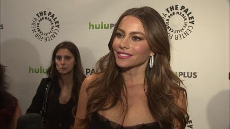 Sofia Vergara talks to the media before the PaleyFest 2012 panel discussion on the television series Modern Family, on Wednesday, March 14, 2012, in Beverly Hills, Calif.