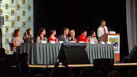 A panel of celebrities is seen at Comic-Con 2012.