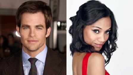 Chris Pine, left, and Zoe Saldana, right, are shown in file images provided by the Academy of Motion Picture Arts and Sciences.