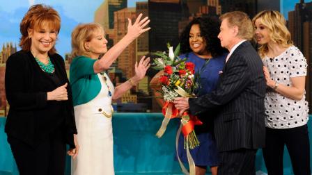 Regis Philbin welcomes back Barbara Walters on The View on Monday, March 4, 2013.