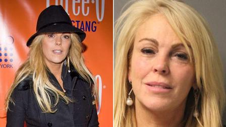 (Left) Dina Lohan is shown in an undated file photo. (Right) Dina Lohan, 50, is shown in this booking photo following her arrest for driving while intoxicated in New York on Thursday, Sept. 12, 2013.