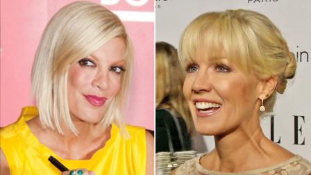 (Left) Tori Spelling attends a signing for her book, Uncharted Territori on June 16, 2010. (Right) Jennie Garth talks to OTRC.com at the Women in Hollywood event in L.A. Oct. 15, 2012.