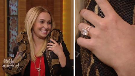 Hayden Panettiere wears her engagement ring and a snake on LIVE! with Kelly and Michael on Oct. 9, 2013. She is engaged to Ukranian boxer Wladimir Klitschko.