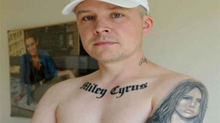 Carl McCoid, 40, of England has 21 tattoos dedicated to Miley Cyrus.