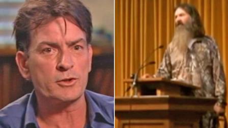 Charlie Sheen is seen (left), and Phil Robertson of Duck Dynasty is seen (right).