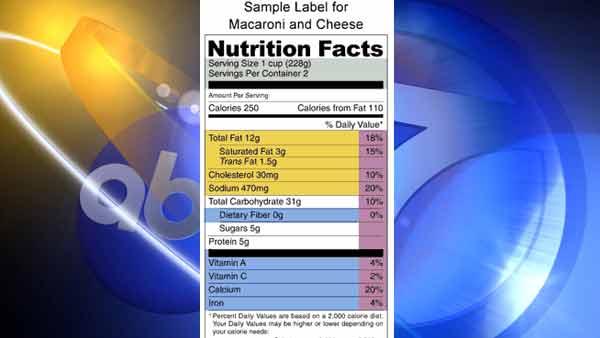 This image provided by the Food and Drug Administration shows the sample label for macaroni and cheese.