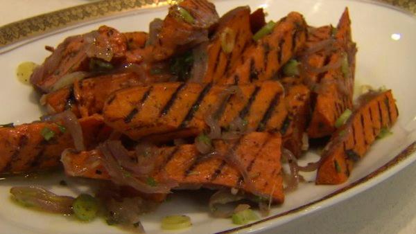 Murphy also has a take on sweet potatoes, which are lightly oiled then grilled.
