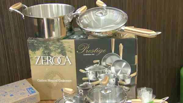ZEROCA says their carbon-neutral cookware items are made of recycled steel and bamboo handles.