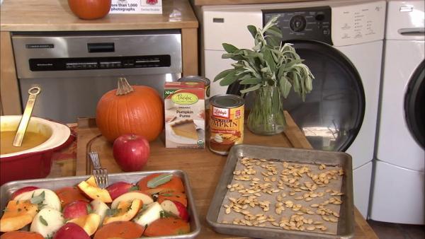 Nutritionally, pumpkin is going to be healthier. You're looking at about 45 calories per half a cup, loads of fiber and more beta carotene and Vitamin A than you need in one day.
