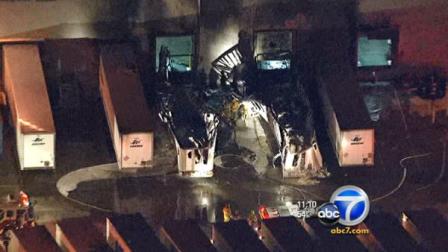 An explosion rocked a warehouse in Fontana Tuesday, Nov. 8, 2011.
