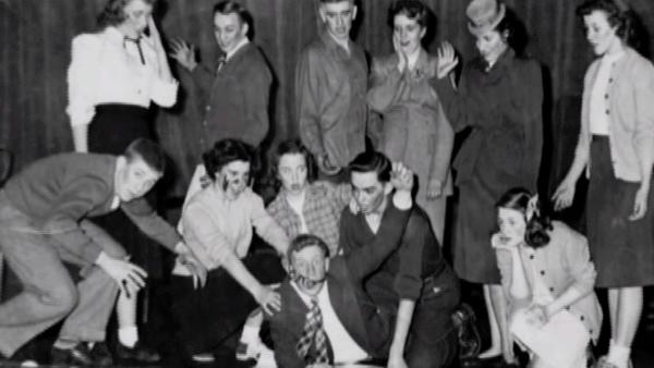 In high school Bob, bottom center, performed in a number of theater productions on campus.