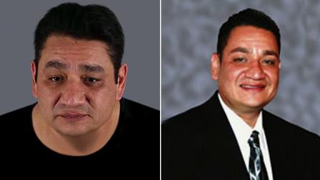 Mike Rios, 42, is shown in these two file images. Rios, a Moreno Valley Unified School District board member, was charged with pimping, pandering and rape. He also faces an attempted murder charge for a shooting outside his home in February, 2012.