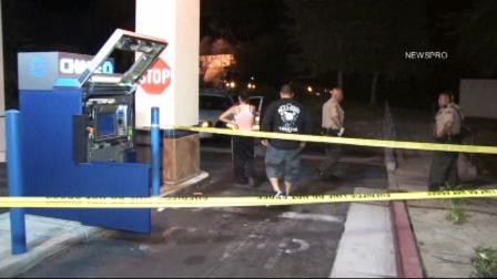 Early Thursday morning someone saw two men using a blowtorch to cut out an ATM from a Chase Bank branch on Boulder Avenue and called authorities, according to the San Bernardino County Sheriffs Dept.