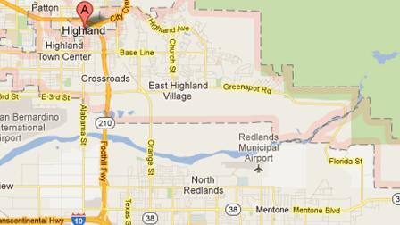 A map shows the Santa Ana River wash between Highland and Mentone where a brush fire burned on Saturday, September 8, 2012. No structures were threatened in the fire.