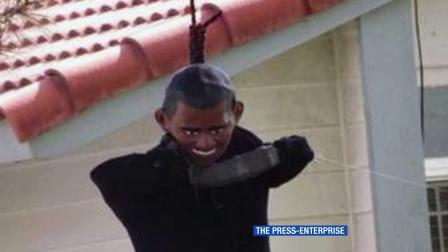 An effigy of President Barack Obama in Moreno Valley is shown in this photo provided by the Press-Enterprise.