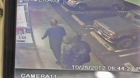 In this surveillance video, two of three suspects involved in a shooting and attempted robbery at One Stop Food Store in Highland are seen entering the business on Thursday, Oct. 25, 2012.