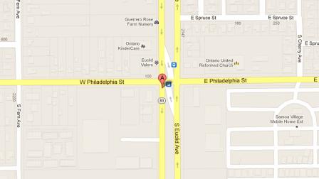 A map shows the 2200 block of South Euclid Avenue in Ontario where a 49-year-old man was shot and killed.