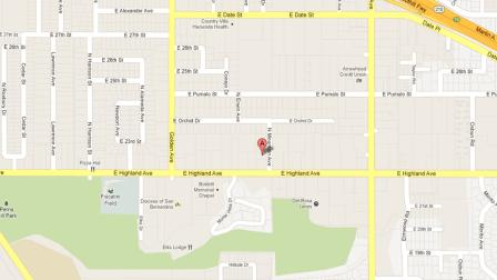 A map indicates the Days Inn located at 1386 East Highland Avenue in Highland where an armed robbery suspect, identified as Clyde Ryan Murray, 33, of Hemet was killed by sheriffs deputies as he left the motel Friday, Nov. 30, 2012.