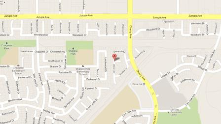 A map indicates the area near Cherry Avenue and Southwood Drive in Fontana where Daniel Flores, 30, was struck and killed by a vehicle after he stumbled into the street.