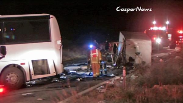 Rescue crews work at the scene of a deadly tour bus crash on State Route 38 north of Yucaipa on Sunday, Feb. 3, 2013. Several people were killed and at least 15 others were left in critical condition.