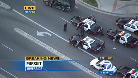Riverside Police arrested a parolee suspected of stealing an SUV Tuesday at the end of a pursuit on Tuesday, Feb. 26, 2013.