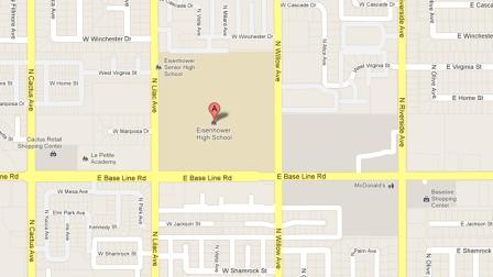 A map shows Eisenhower High School in Rialto, Calif.