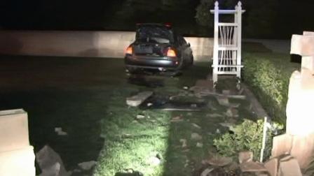 Police said a suspected car thief crashed though a brick wall at the home of an elderly couple in Redlands on Tuesday, March 26, 2013.
