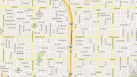 A map indicates the area near Baseline Street and the Interstate 215 overpass in San Bernardino where a man was wounded in a car-to-car shooting Friday, March 30, 2013.