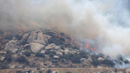 A vegetation fire near Highway 243 in Banning has scorched nearly 650 acres east of Poppet Flats and north of Pine Cove Saturday, April 4, 2013. No structure damage has been reported.