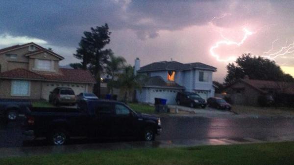 ABC7 viewer @MadamJbomb sent in this photo of lightning in San Bernardino County via Twitter on Monday, Aug. 19, 2013.