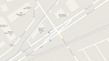 A map indicates the area near Magnolia and Buchanan avenues in Riverside where a 53-year-old bicyclist was struck by a hit-and-run driver on Thursday, Sept. 26, 2013.
