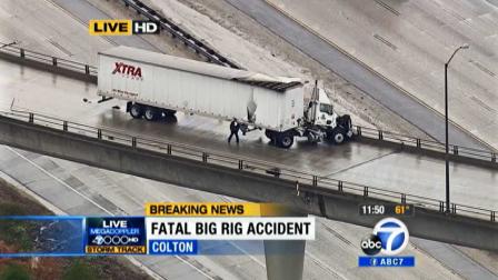 The driver of this big rig died after being thrown from this ramp on the 10 Freeway in Colton. Feb. 28, 2014