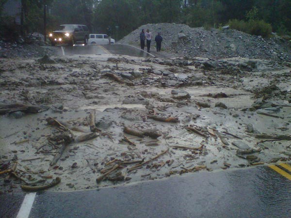A mudslide is seen in Forest Falls in this photo...