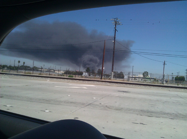 ABC7 viewer Jenelyn Ngo sent this photo of a commercial fire that erupted in Rosewood, near Gardena, on Wednesday, August 03, 2011.