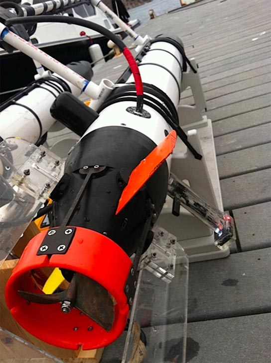 Each robot is equipped with a propeller,...