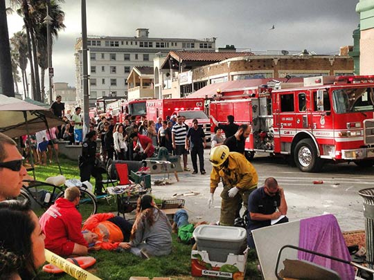 The scene at Venice Beach after a car reportedly...