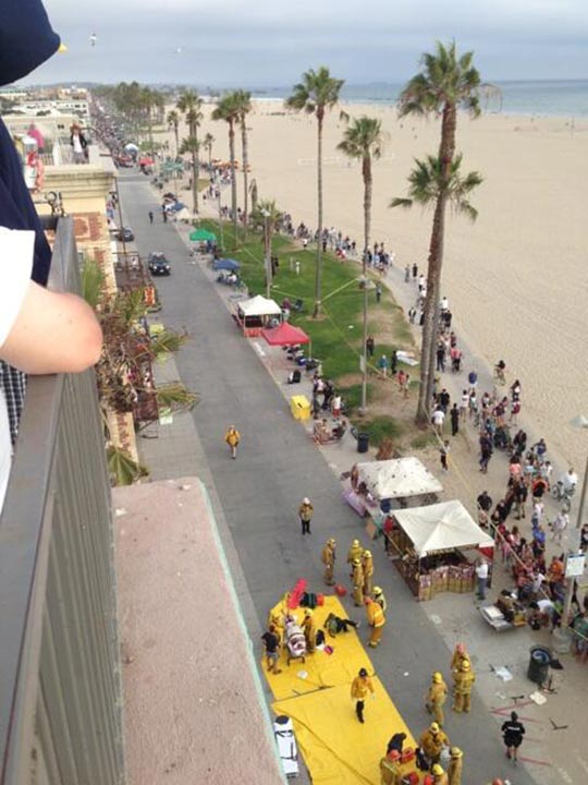 The scene at Venice Beach after a car reportedly...