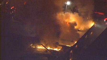 Flames could be seen throughout the San Gabriel Valley as a fire raged through a business in Baldwin Park this morning.
